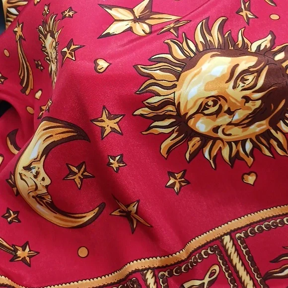 Gianni Versace Red Zodiac 100% Silk Scarf Not Signed (Design By Brand) Appr. 34" - Picture 6 of 7